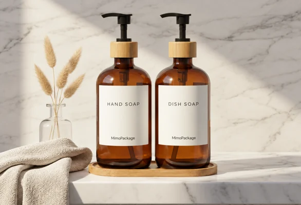 Amber glass soap dispensers with pump closures